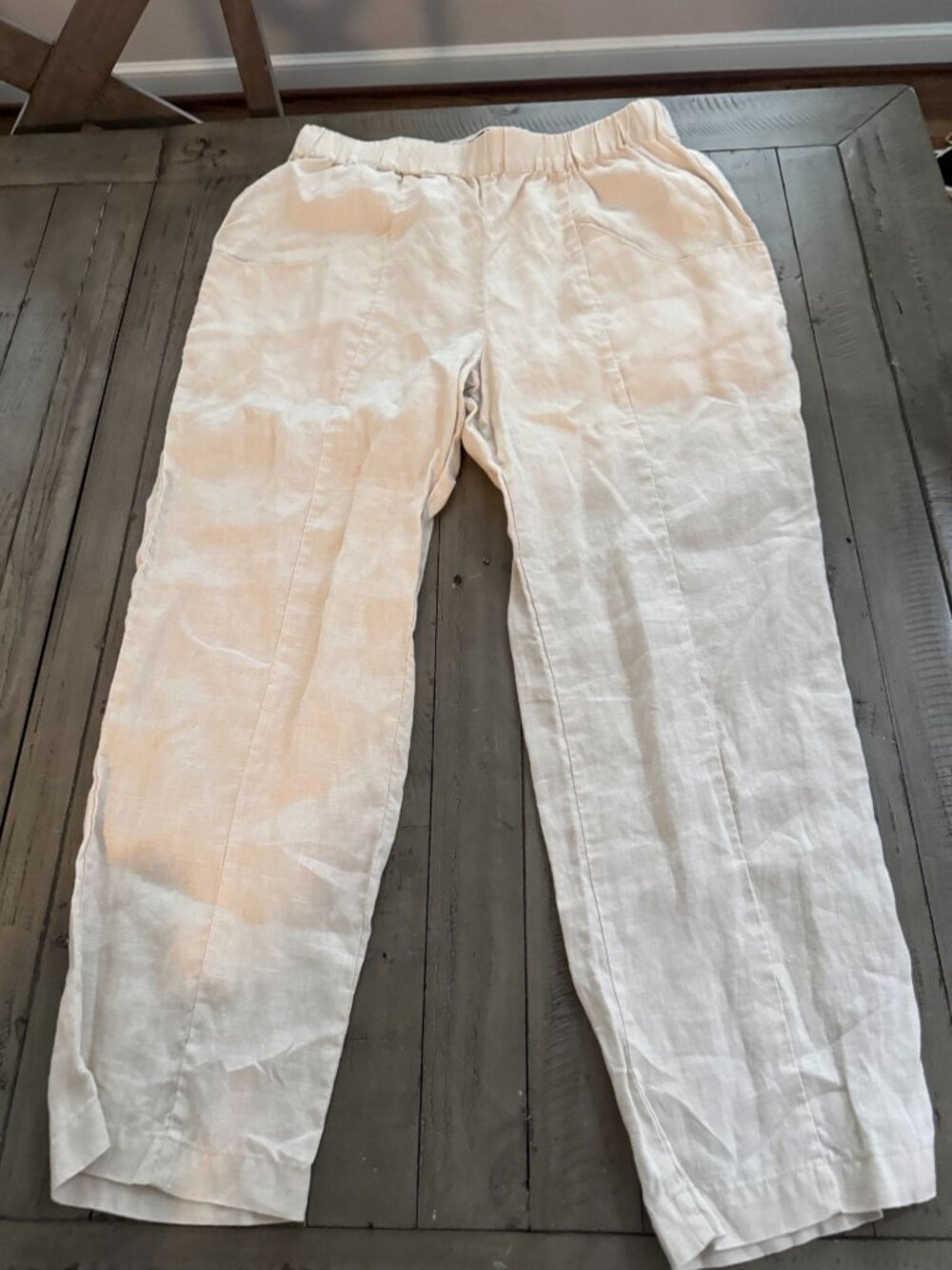 QUINCE 100% European Linen Tapered Ankle Pant Sand Size Medium